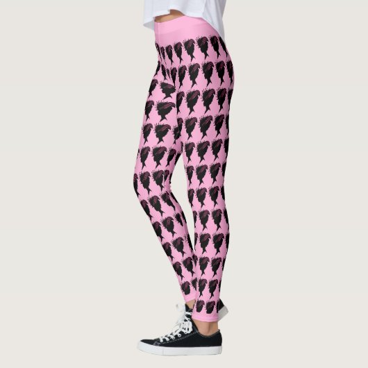 Zwart Silhouet Victoriaans Lady Head Pet Roze Leggings (Links)