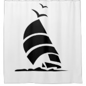 "Zwart Silhouet Zeilboot" Douchegordijn (Voorkant)