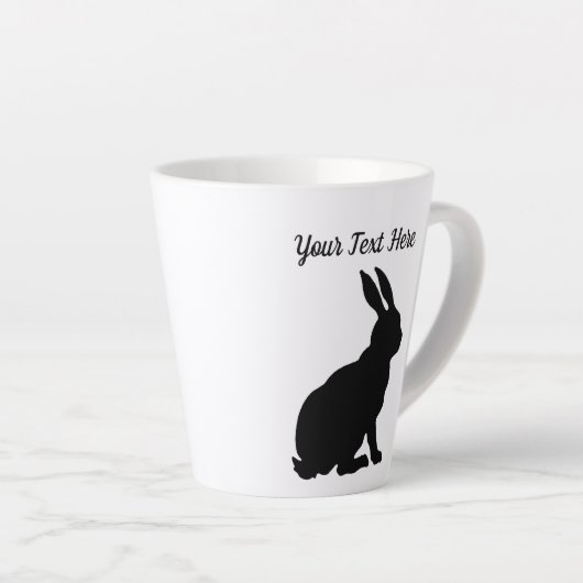 Zwart Silhouet Zittend Konijn Side Profile Latte Mok (Rechterhoek)