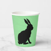 Zwart silhouet zittend konijntje hoge oren op groe papieren bekers (Voorkant)