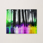 Zwart Silhouetbos met Multicolor Splashes Legpuzzel (Horizontaal)