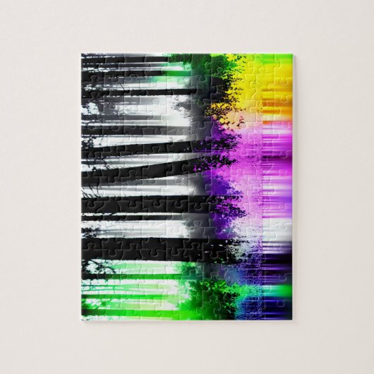 Zwart Silhouetbos met Multicolor Splashes Legpuzzel (Verticaal)