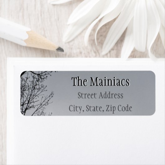 Zwart Silhouette Tree Branches Grijs Retour Adres Etiket (Insitu)