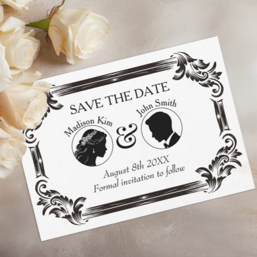 Zwart  Silhouette Trouwen met Typografie Save The Date
