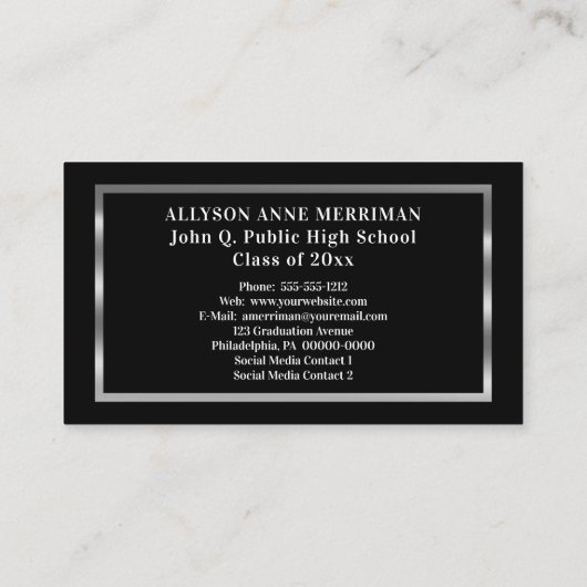 Zwart | Silver Afstuderen Photo Insert Name Cards Contactkaartje (Achterkant)