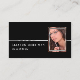 Zwart | Silver Afstuderen Photo Insert Name Cards Contactkaartje