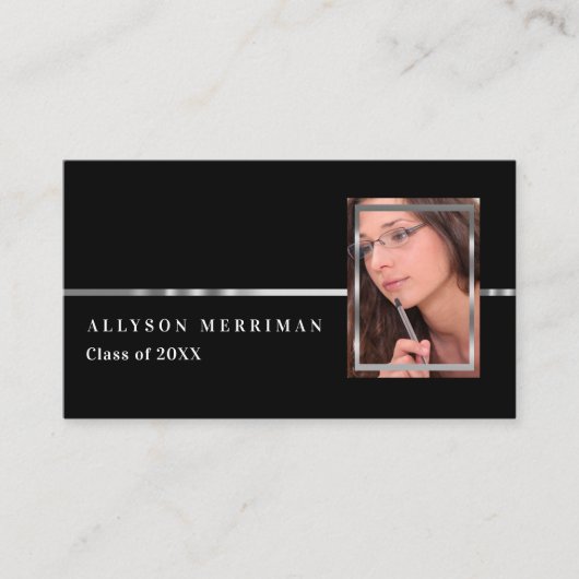 Zwart | Silver Afstuderen Photo Insert Name Cards Contactkaartje (Voorkant)