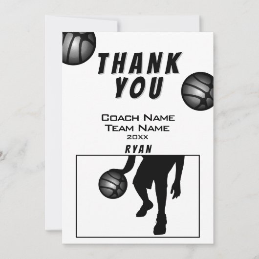 Zwart Silver Basketbal Dank je Coach Kaart (Voorkant)