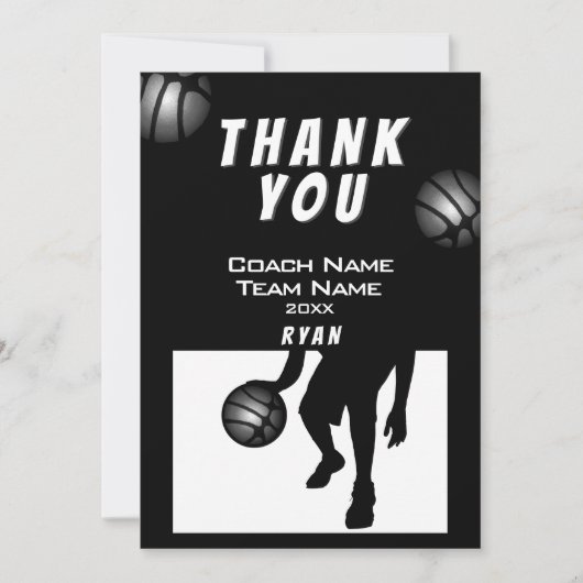 Zwart Silver Basketbal Dank je Coach Kaart (Voorkant)