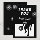 Zwart Silver Basketbal Dank je Coach Kaart (Voorkant / Achterkant)