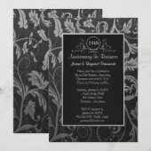 Zwart - Silver Damask 25th Business Jubileum Kaart (Voorkant / Achterkant)