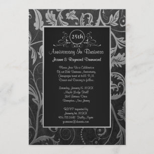 Zwart - Silver Damask 25th Business Jubileum Kaart