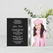 Zwart Silver Diamond Girl Foto Afstuderen Kaart (Staand voorkant)