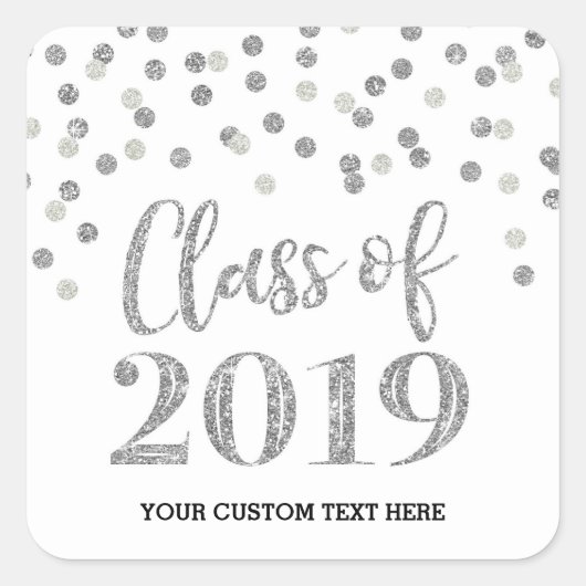 Zwart Silver Glitter Confetti Afstuderen 2019 Vierkante Sticker (Voorkant)