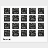 Zwart Silver Glitter Confetti Afstuderen 2020 Vierkante Sticker (Vel)