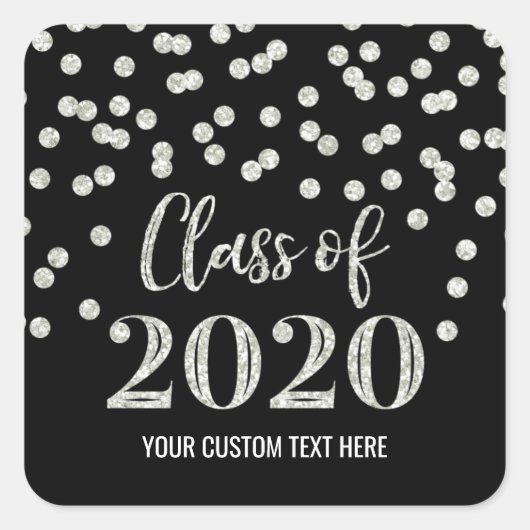 Zwart Silver Glitter Confetti Afstuderen 2020 Vierkante Sticker (Voorkant)