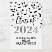 Zwart Silver Glitter Confetti Afstuderen Wijn Etiket (Enkel label)
