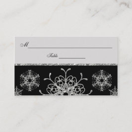 Zwart, Silver Glitter LOOK Snowflakes Plaatskaarte Plaatskaartje