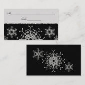 Zwart, Silver Glitter LOOK Snowflakes Plaatskaarte Plaatskaartje (Voorkant / Achterkant)