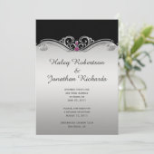 Zwart  Silver Swirls Pink Gem Receptie Alleen Kaart (Staand voorkant)