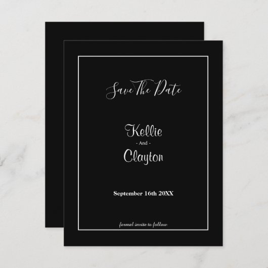 Zwart Simpel Gelijst Sla de Datum Op (Voorkant / Achterkant)