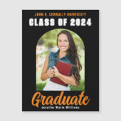 Zwart Sinaasappel 2024 Afstuderen Fotoboogmagneet (Voorkant)