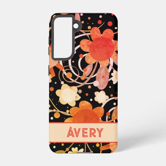 Zwart Sinaasappel Abstract Bloemen Gepersonaliseer Samsung Galaxy Hoesje (Achterkant)