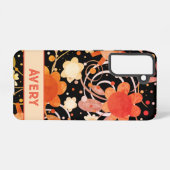 Zwart Sinaasappel Abstract Bloemen Gepersonaliseer Samsung Galaxy Hoesje (Achterkant horizontaal)