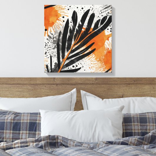 Zwart Sinaasappel Abstract veer Waterverf muurkuns Canvas Afdruk (Insitu (Slaapkamer))