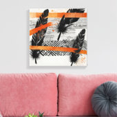 Zwart Sinaasappel Abstract Veer Waterverf muurkuns Canvas Afdruk (Insitu (Woonkamer))