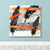 Zwart Sinaasappel Abstract Veer Waterverf muurkuns Canvas Afdruk (Insitu (Houten vloer))