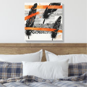 Zwart Sinaasappel Abstract Veer Waterverf muurkuns Canvas Afdruk (Insitu (Slaapkamer))