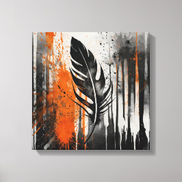 Zwart Sinaasappel Abstract veer Waterverf muurkuns Canvas Afdruk