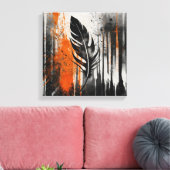 Zwart Sinaasappel Abstract veer Waterverf muurkuns Canvas Afdruk (Insitu (Woonkamer))