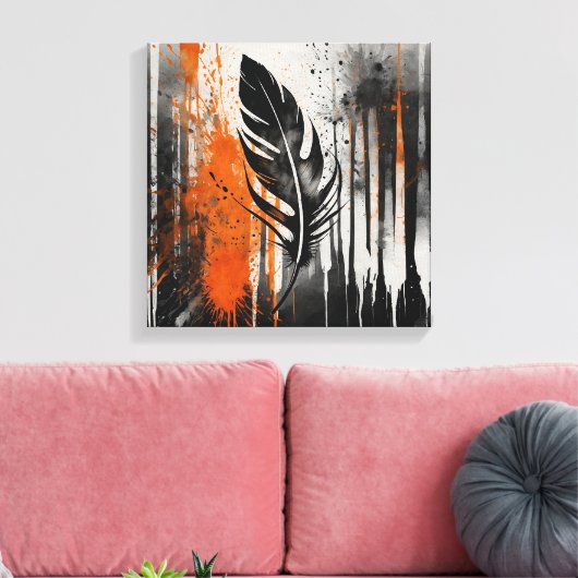 Zwart Sinaasappel Abstract veer Waterverf muurkuns Canvas Afdruk (Insitu (Woonkamer))