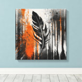 Zwart Sinaasappel Abstract veer Waterverf muurkuns Canvas Afdruk (Insitu (Houten vloer))