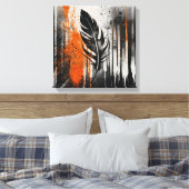 Zwart Sinaasappel Abstract veer Waterverf muurkuns Canvas Afdruk (Insitu (Slaapkamer))