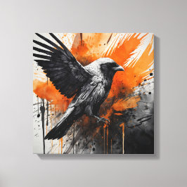 Zwart Sinaasappel Abstract Vogel Waterverf muurkun Canvas Afdruk