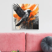 Zwart Sinaasappel Abstract Vogel Waterverf muurkun Canvas Afdruk (Insitu (Woonkamer))