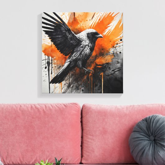 Zwart Sinaasappel Abstract Vogel Waterverf muurkun Canvas Afdruk (Insitu (Woonkamer))