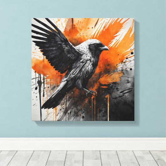 Zwart Sinaasappel Abstract Vogel Waterverf muurkun Canvas Afdruk (Insitu (Houten vloer))