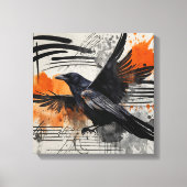 Zwart Sinaasappel Abstract Vogel Waterverf muurkun Canvas Afdruk (Voorkant)