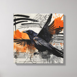 Zwart Sinaasappel Abstract Vogel Waterverf muurkun Canvas Afdruk