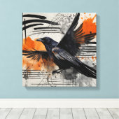 Zwart Sinaasappel Abstract Vogel Waterverf muurkun Canvas Afdruk (Insitu (Houten vloer))