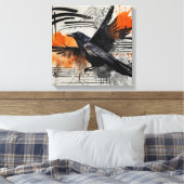 Zwart Sinaasappel Abstract Vogel Waterverf muurkun Canvas Afdruk (Insitu (Slaapkamer))