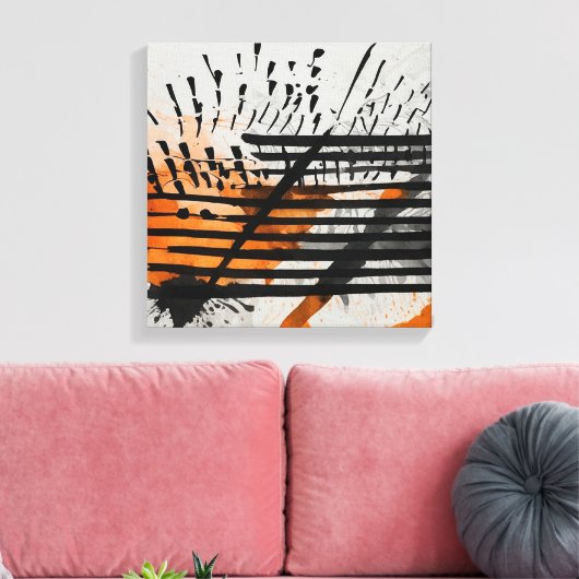 Zwart Sinaasappel Abstracte Waterverf muurkunst Canvas Afdruk (Insitu (Woonkamer))