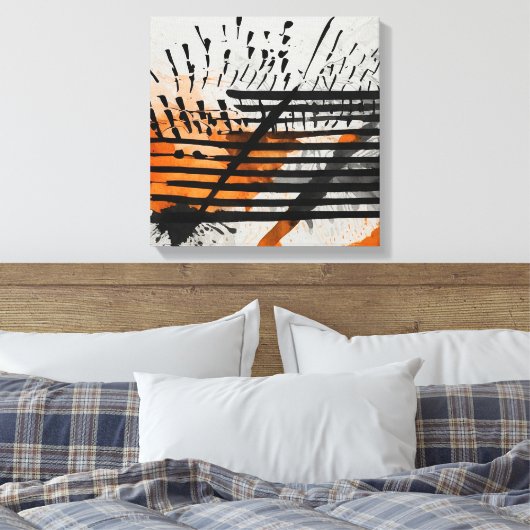 Zwart Sinaasappel Abstracte Waterverf muurkunst Canvas Afdruk (Insitu (Slaapkamer))