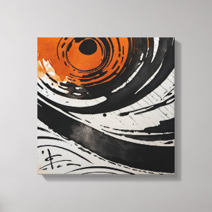 Zwart Sinaasappel Abstracte Waterverf muurkunst Canvas Afdruk