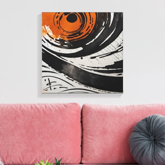 Zwart Sinaasappel Abstracte Waterverf muurkunst Canvas Afdruk (Insitu (Woonkamer))