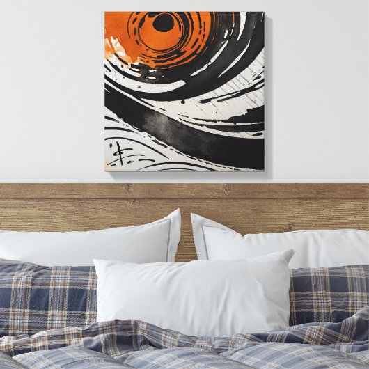 Zwart Sinaasappel Abstracte Waterverf muurkunst Canvas Afdruk (Insitu (Slaapkamer))